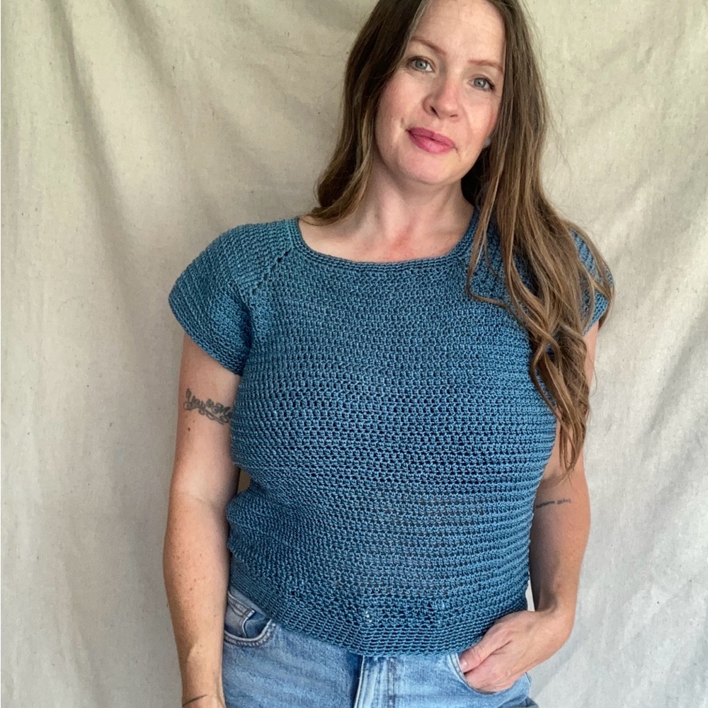 Vintage Handmade Blue Crochet Sweater